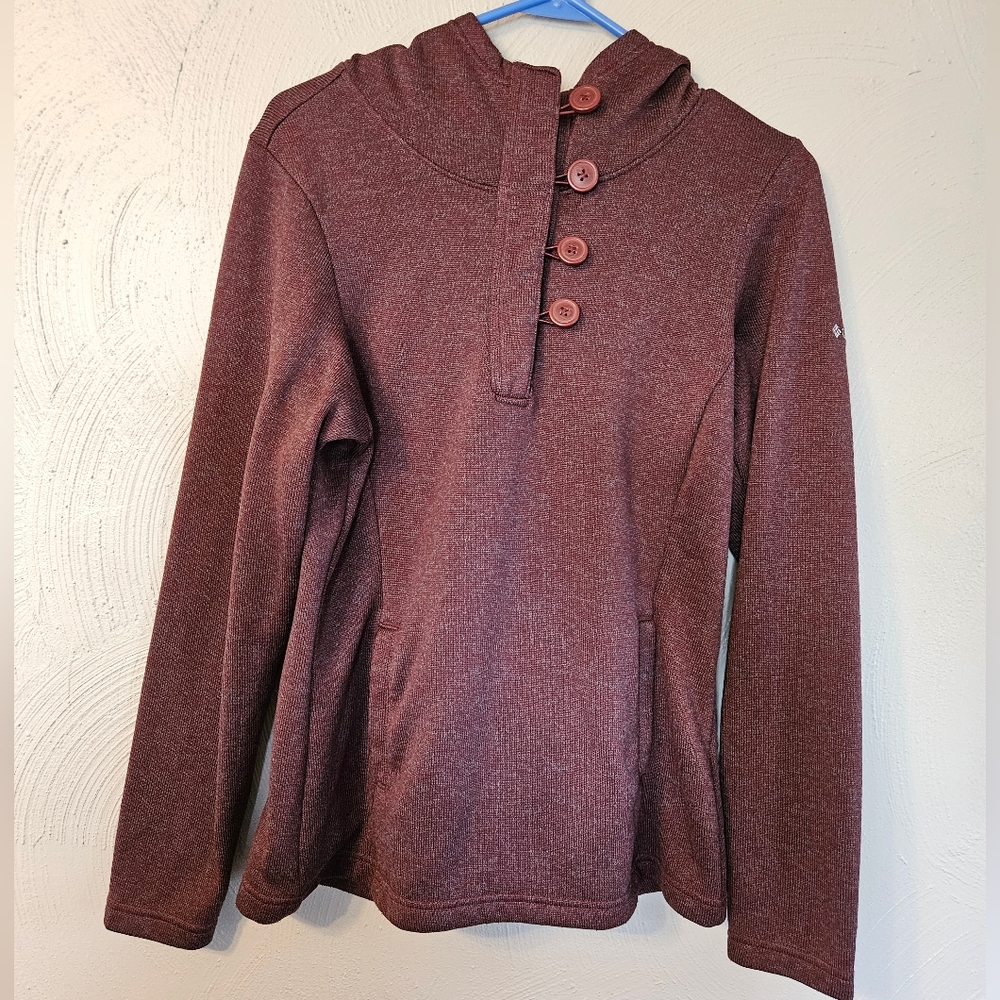 Columbia Hooded 1/4 Button Fleece Pocket Pullover Warm Stretchy Women's Medium